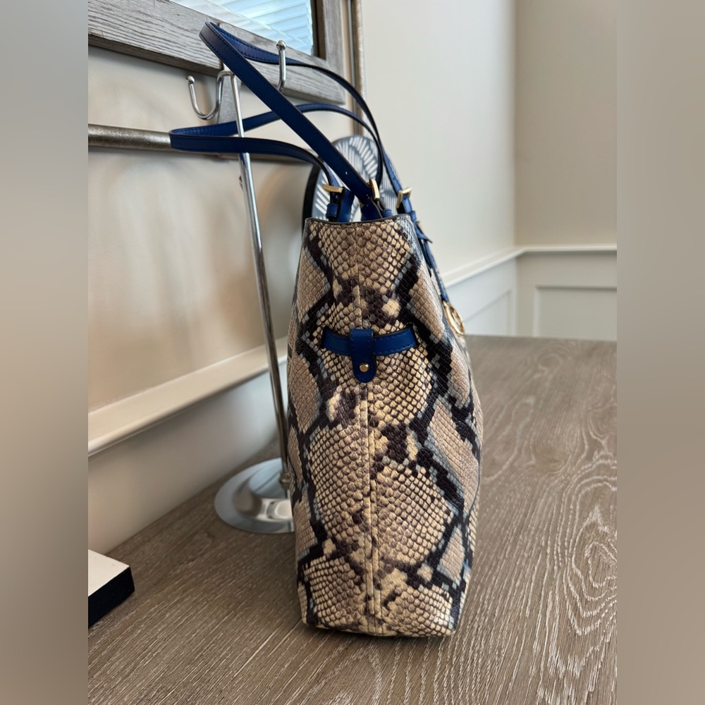 Michael Kors Snake Print Tote in Blue and Tan - Picture 6 of 13